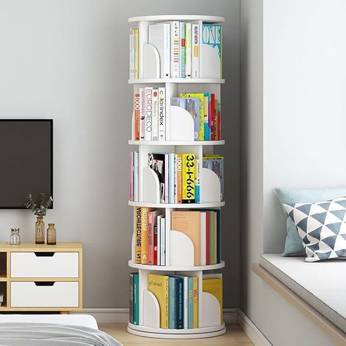 AESTHETIC DECOR Wooden Rotating 360 preassembled Book Shelf