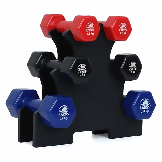 KAKSS Cast Iron Vinyl Coated Dumbbell With Stand