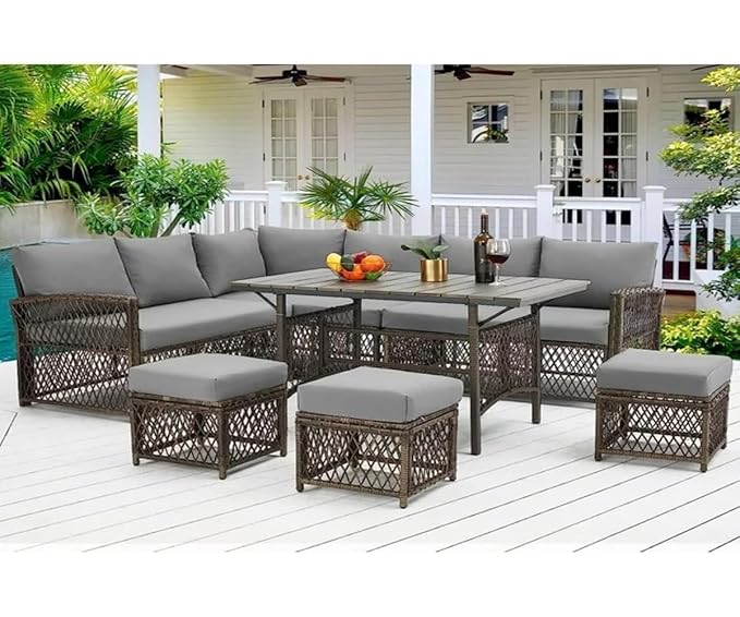 OMCCO 9 Seater Sofa Outdoor Conversation Patio Furniture Set